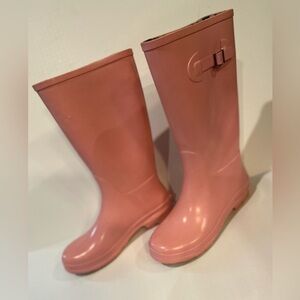 Stylish Light Pink Waterproof Knee High Rubber Rain Boots~Side Buckle Accent